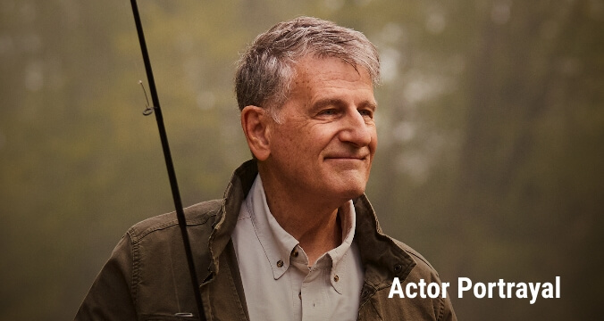 Campaign image of older gentleman smiling. Actor portrayal