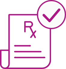 An icon of a prescription pad with a check mark to indicate getting insurance approval