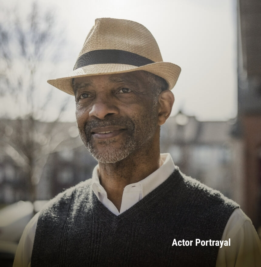 Older gentleman smiling. Actor portrayal